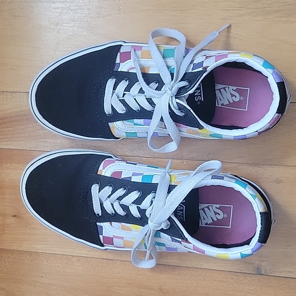Vans Rainbow Checkered Lace Up Old Skool Skater Sneakers Shoes Sz 3 US ( 34 UK) - Picture 7 of 9